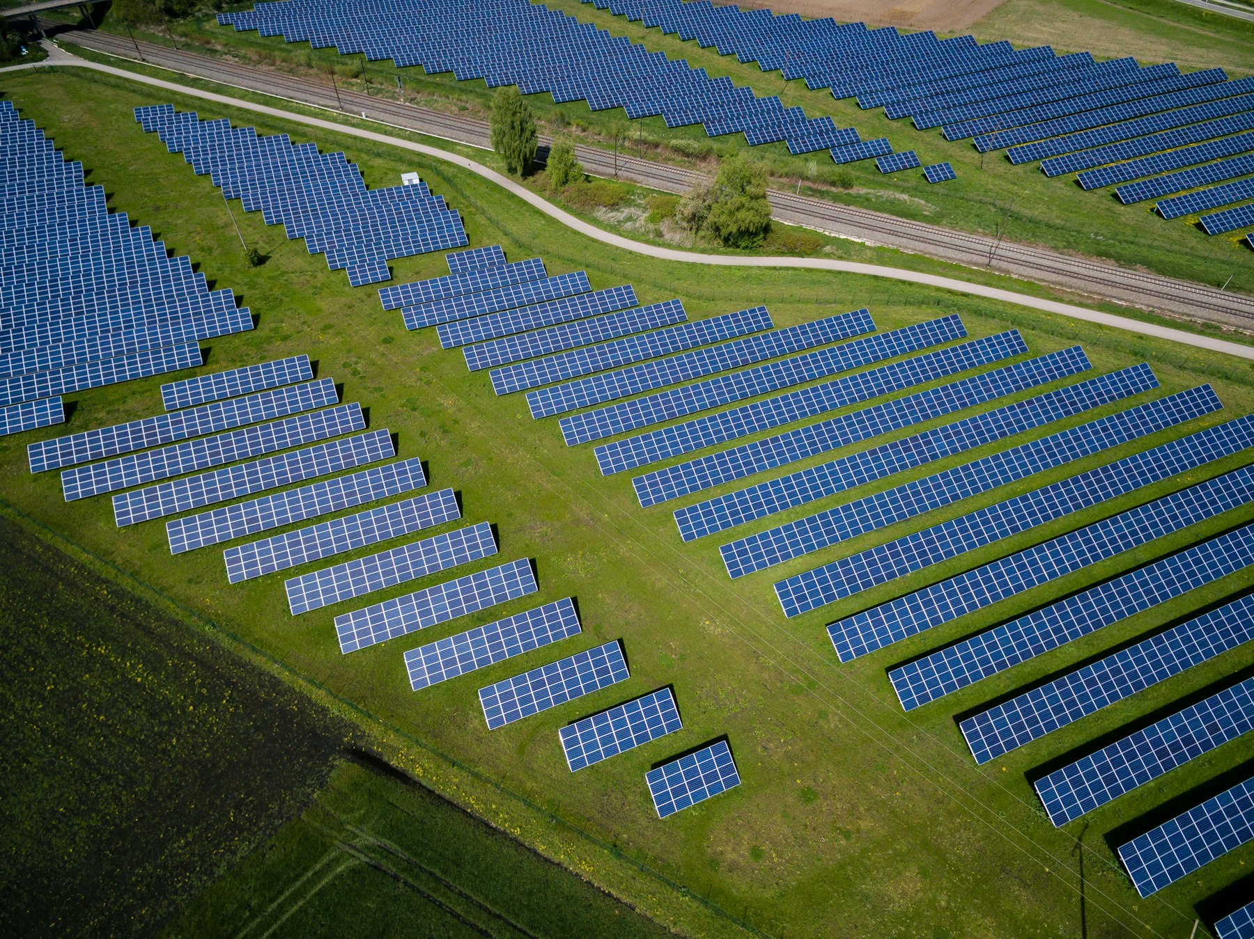 Large-scale solar field at dusk